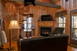 Living Room with Gas Logs and Rustic Decor